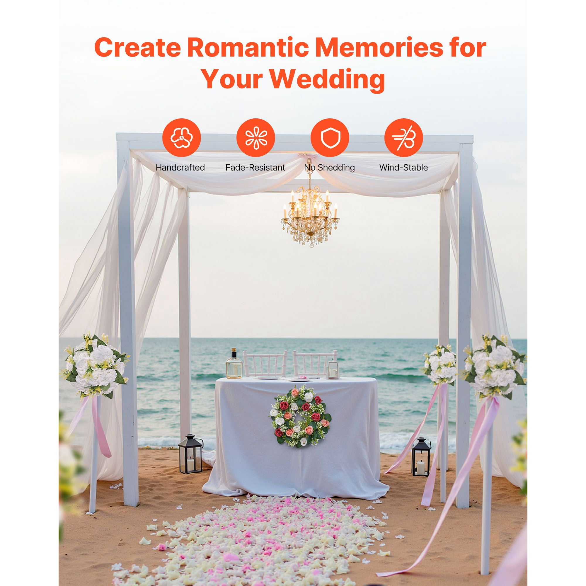 10-Pack Artificial Rose Wreaths 14" Diameter, Pink & White Silk Flowers, Fade-Resistant, for Wedding Party Valentine's Day Home Decor