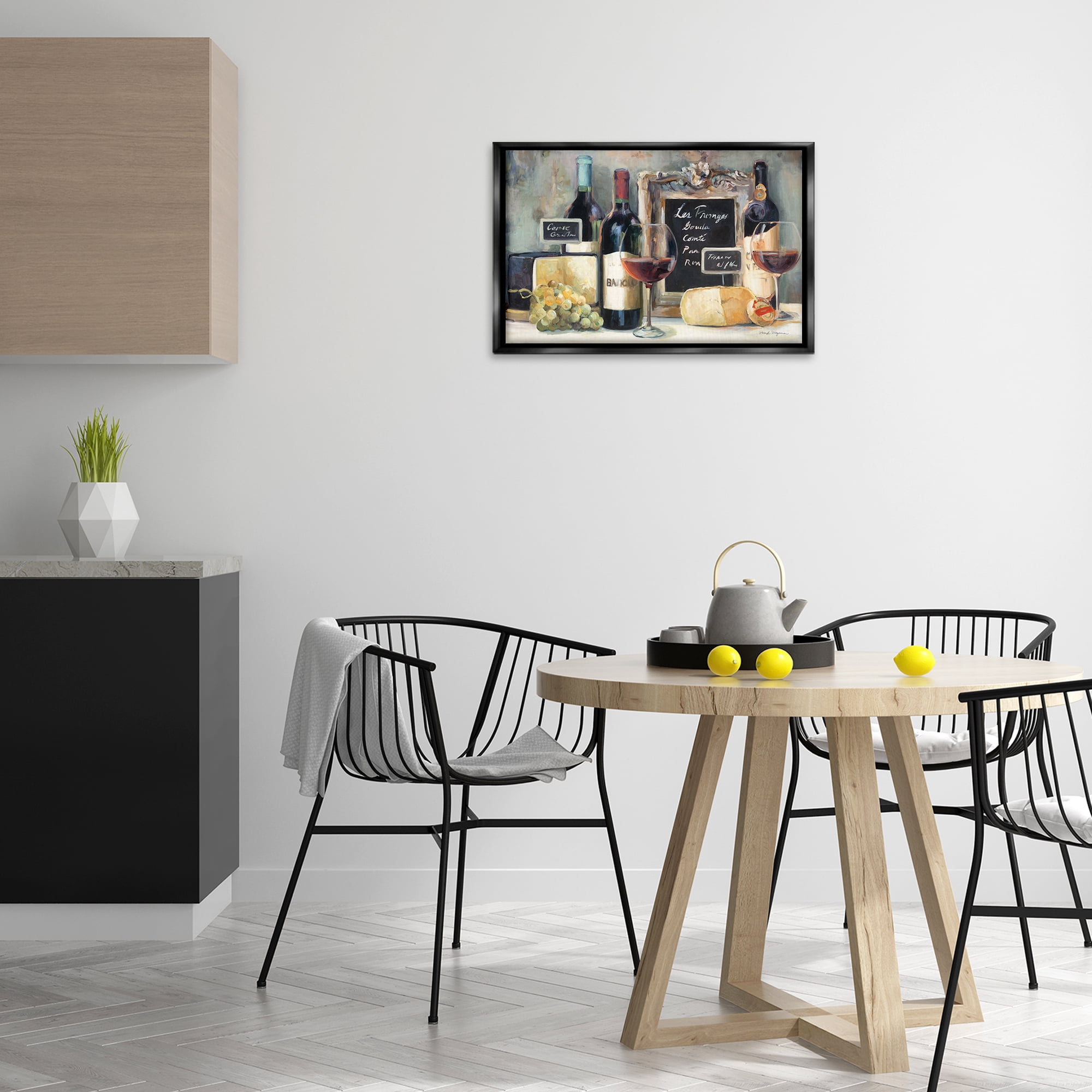 Stupell Industries Parisian Wine & Cheese Food & Beverage Painting Black Floater Framed Canvas Art Print Wall Art, 25 x 17