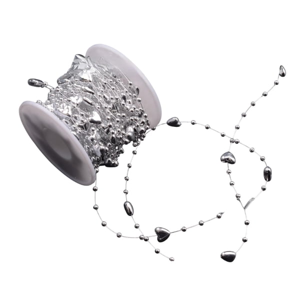 Guirnalda de cuentas para árbol de Navidad, cadena de cuentas para fiestas, decoración navideña colgante, 10,94 yd, bricolaje Corazón de plata