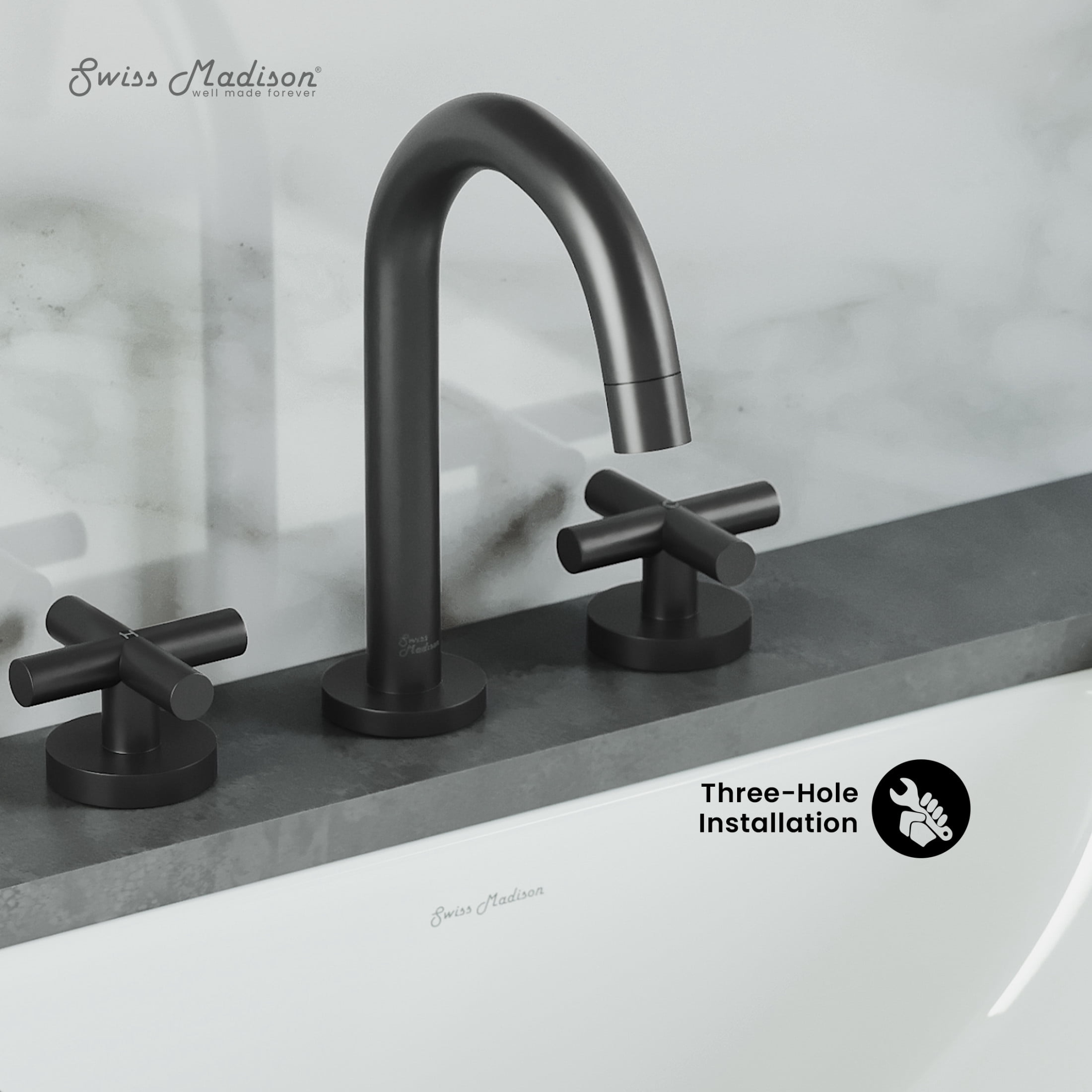 Ivy Courte 8 in. Widespread, Cross Handle, Bathroom Faucet in Matte Black