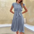 thumbnail image 1 of Women's A-Line High Waist Knee Length Pleated Dress Short Sleeves Solid Color, 1 of 10