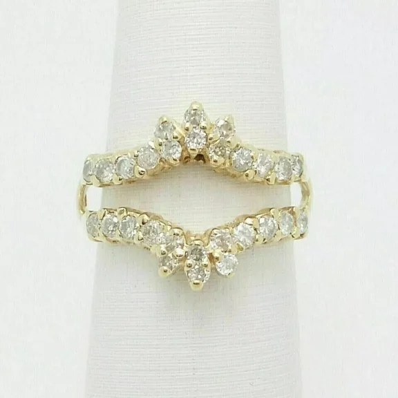 Plated Gold Yellow 14K Ring Wrap Guard Enhancer Moissanite Round Cut CT 1.50