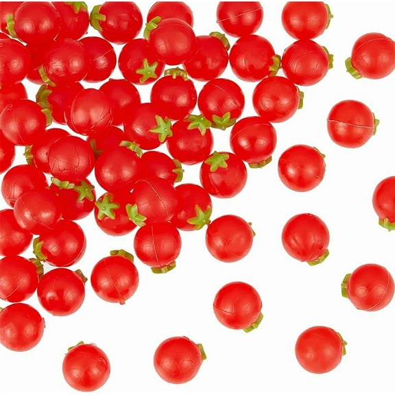 1set 60Pcs Mini Artificial Tomato 7x8mm Plastic Artificial Lifelike Tomato Pretend Tomato Fruit Artificial Vegetables Tomatoes Simulation Fruit Ornament for Home Kitchen Decor Photography Prop