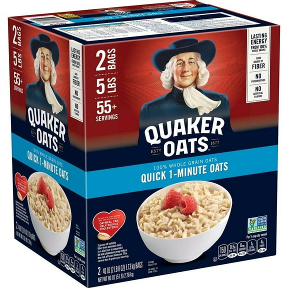 Quaker Oats, Quick 1-Minute Oatmeal, Breakfast Cereal, 40 Oz Bags, 2 Count