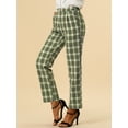 thumbnail image 2 of INSPIRE CHIC Pantalones a cuadros casuales para mujer, bolsillos, pierna recta, trabajo, oficina, pantalones Verde XS, 2 of 6