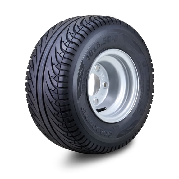 ROADGUIDER Golf Cart Tire Wheel Assembly 18X8.5-8 4-Ply with 4 Lugs on 4" PCD Silver Rim 14039