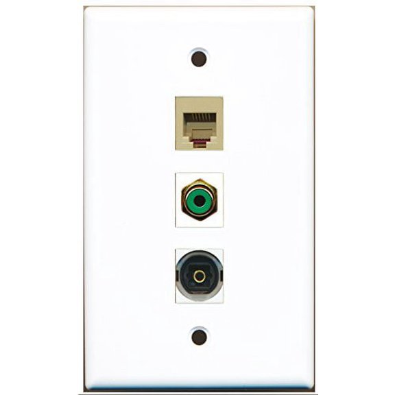 RiteAV - 1 Port RCA Green and 1 Port Phone RJ11 RJ12 Beige and 1 Port Toslink Wall Plate