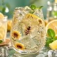 thumbnail image 4 of Bee Garden Morning Bliss Glass Tea Cup, Embossed Bee Sunflower Clear Glass Mug, Decorative Tea and Coffee Cups with Gold Rim for Hot and Cold Drinks, Unique Gift for Plant & Nature Lovers, 4 of 8
