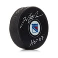 thumbnail image 1 of Mark Messier Signed New York Rangers Hockey Puck with HOF Note, 1 of 2
