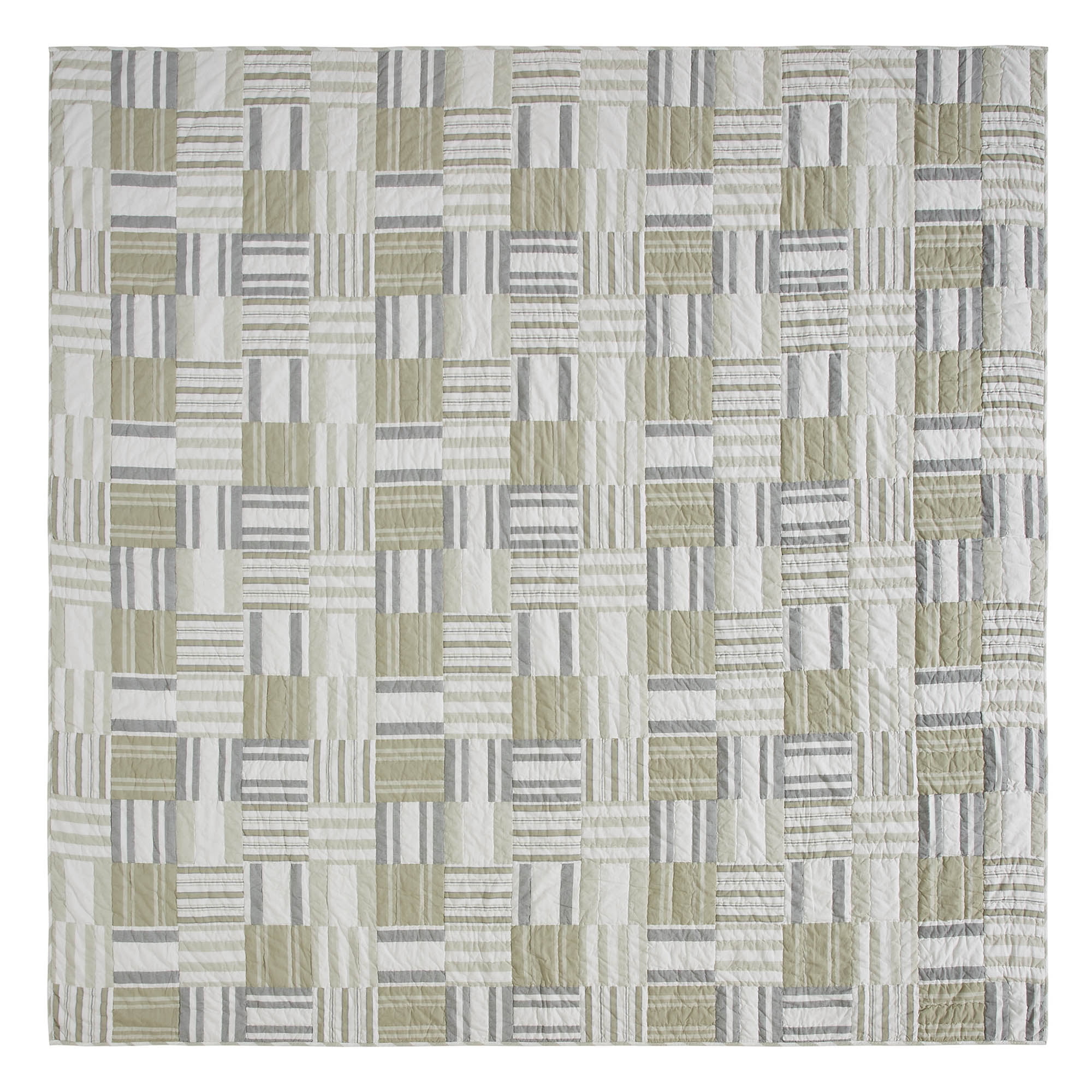 VHC Brands White Cotton Striped Quilts, King - Reversible