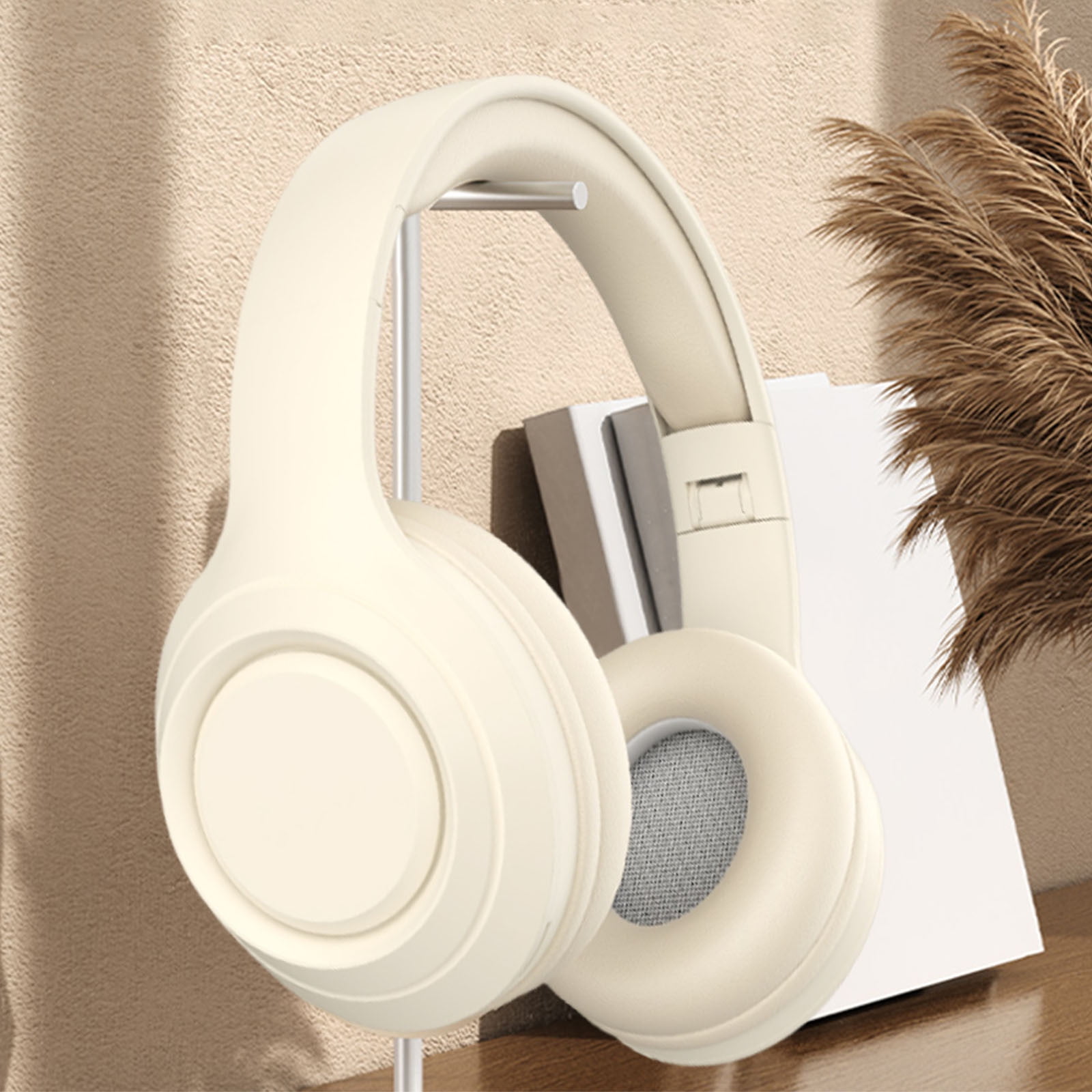 Wireless Bluetooth Over Ear Headphones Up to 28H Battery Life Headset with Microphone Gym Overhead Headphones Compatible with iOS & Android Mobile Phones, Computers, Laptop,Beige