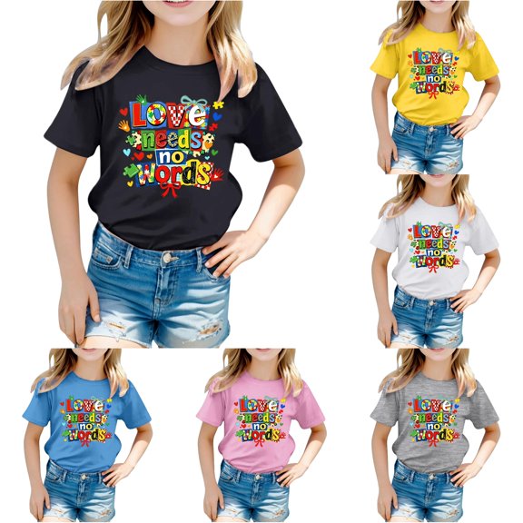 Little Girls Short Sleeve Tee Shirts Kids Graphic Print T Shirt Casual Tee Size 6-7T , Black