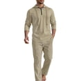 thumbnail image 6 of SOOMLON Matching Set Men Big and Tall Zip Long Sleeve Hoodie Shirt Elastic Waist Linen Pants Summer 2 Piece Outfits Sets, 6 of 6