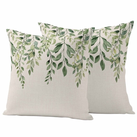 2 Pack Outdoor Waterproof Throw Pillow Covers,Sage Green Leaves Plant Decorative Square Pillow Case Patio Pillowcases for Chair Couch Sofa 16x16in