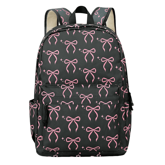 Black and Pink Sweet Bowknot Themed Backpack - Lightweight and Casual Suitable for Daily School Commuting Travel and Work