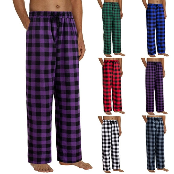 Pajama Pants Men Mens Pajamas Plaid Pants Long Pant With Pockets Soft Pj Bottoms Classic Mens Pj Pants Blue XXL