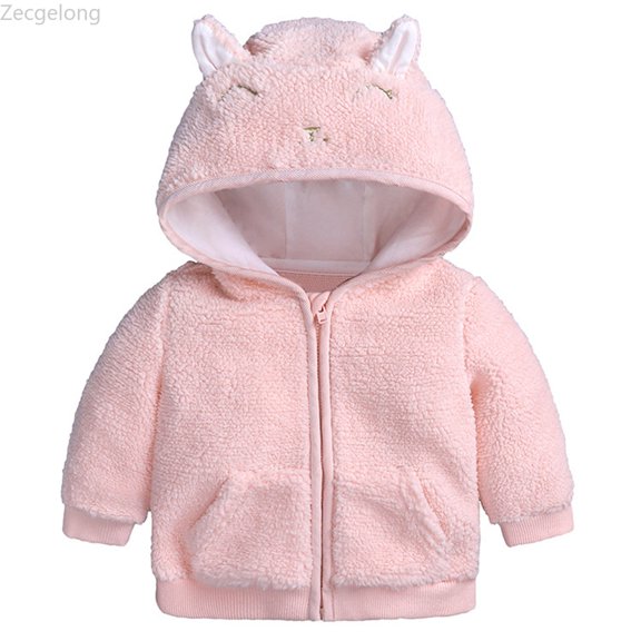 Zecgelong Girls Winter Coat Rabbit Ears Hooded Jacket Zipper Thicken Windproof Warm Outwear