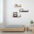 thumbnail image 3 of Floating Wall Shelves Set of 3, Rustic Wood Wall Mounted Storage Shelves with Triangle Metal Brackets, 3 of 7