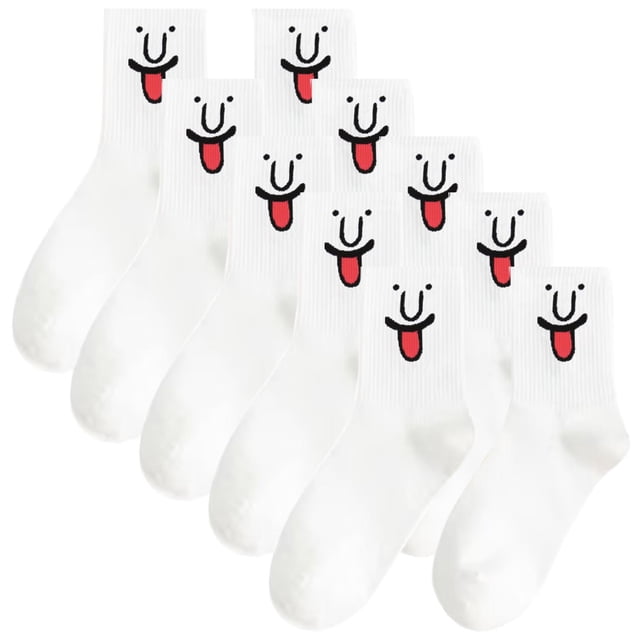 Calcetines con emociones EmojiWhite 5Pares Blanco 5-9.5US Emoticonos Calcetines Tubo Medio Poliéster.