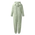 thumbnail image 3 of QATAINLAV Birthday Gifts Sherpa Jumpsuits for Women Fuzzy Onesies Pajamas Long Sleeve Adult Cat Ears Hooded Rompers Sleepwear Warm Plush One Piece Pants Army Green XXL, 3 of 7