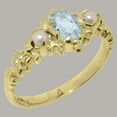 thumbnail image 2 of LBG British Made 14k Yellow Gold Ring with Natural Aquamarine & Cultured Pearl Womens Anniversary Ring - 33 size options - Size 4, 2 of 9