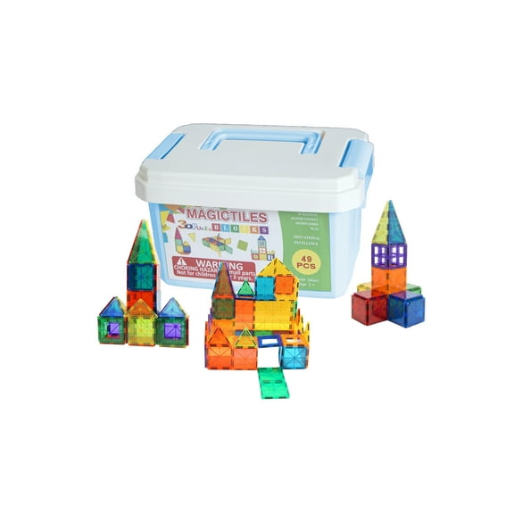 Zunammy 49 Piece Magnetic Tiles Set, Light Green Storage Case