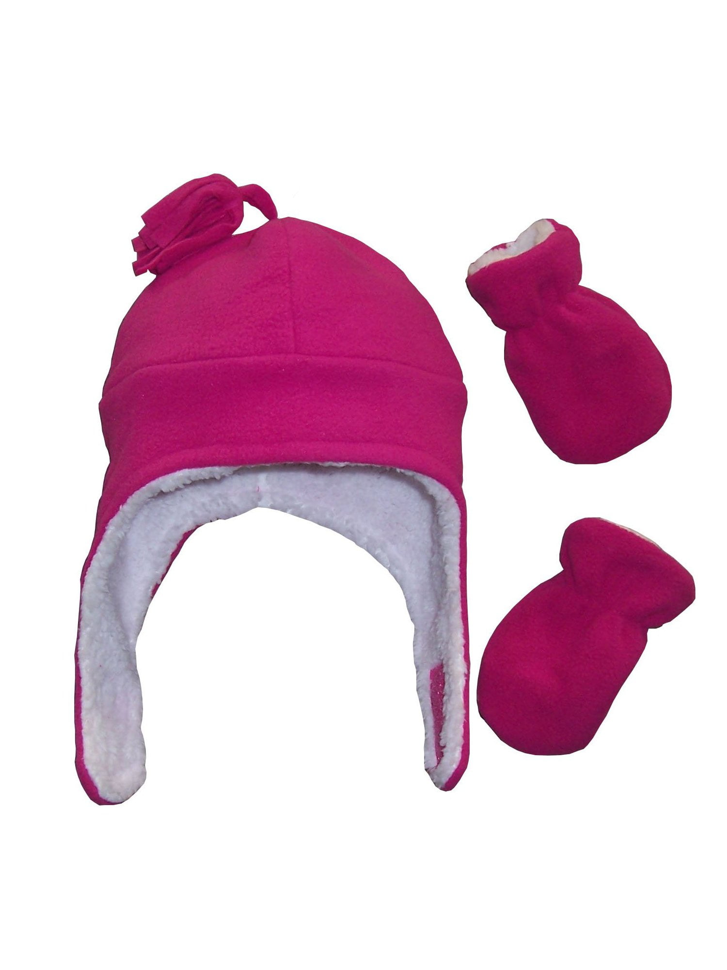 NIce Caps Little Girls and Baby Sherpa Lined Warm Fleece Hat & Mitten Winter Set