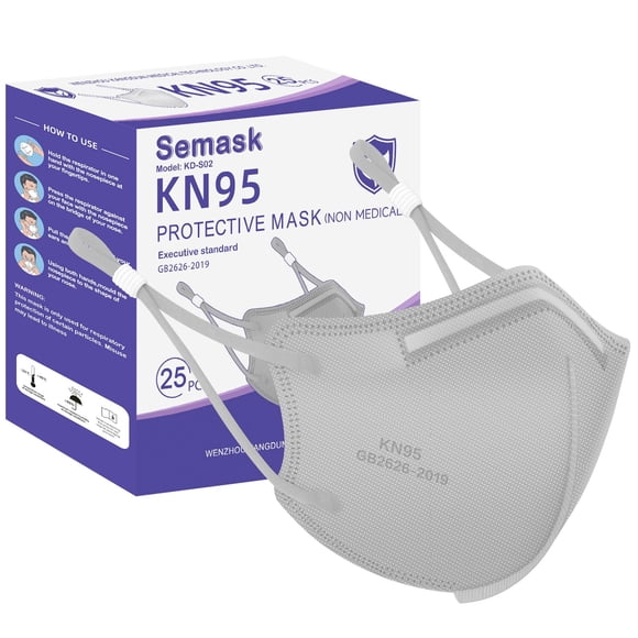 Máscaras respiratorias desechables Semask KN95, paquete de 25, color gris