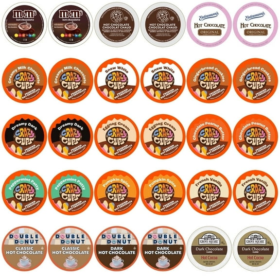 Perfect Samplers Hot Chocolate Single Serve Cups For Keurig K cup Brewers, Variety Pack Sampler, Cocoa, 30 Count