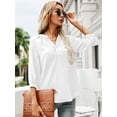thumbnail image 3 of LOMON Women's 3/4 Sleeve V Neck Button Up Pleated Back Blouses Dot Blouse Tops Shirts, 3 of 7