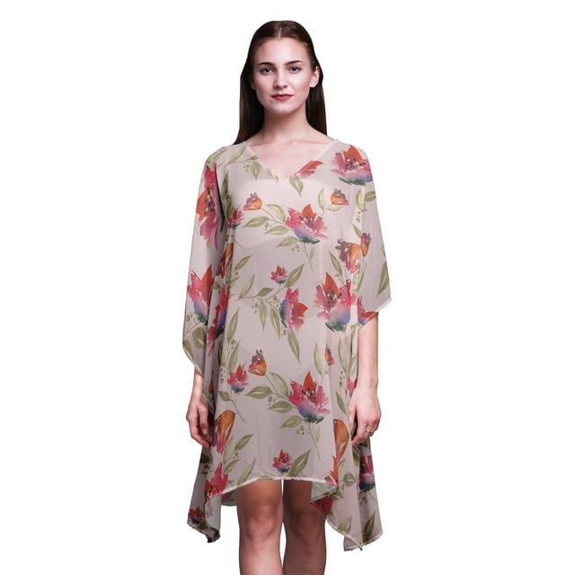 Bimba Kaftan de Plage Aquarelle, Paréo de Bikini, Robe Midi pour Femmes, Caftan Court - TG-3X