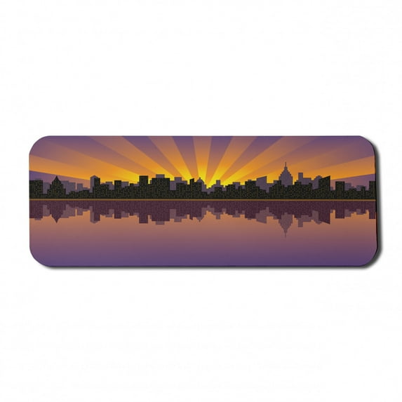 City Computer Mouse Pad, Silhouette of Manhattan from the East River Cityscape, Rectangle Non-Slip Rubber Mousepad Large, 31" x 12" Gaming Size, Marigold Eggplant, by Ambesonne