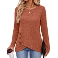 thumbnail image 4 of Fantaslook Casual Tops for Women Long Sleeve Shirts with Buttons Asymmetrical Hem Fall Blouses Crew Neck Tunic Top, 4 of 9