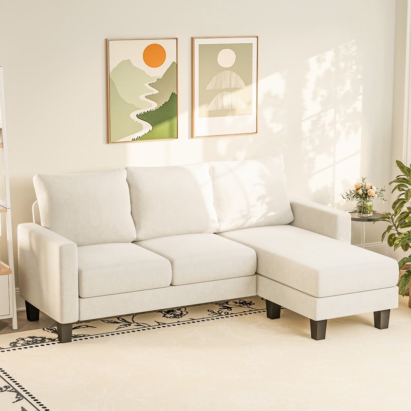 Furmax 70" Convertible Sectional Sofa Couch 3-Seat L-Shaped Small Sofa Couch with Reversible Chaise for Small Living Room, Apartment and Small Space, Linen White
