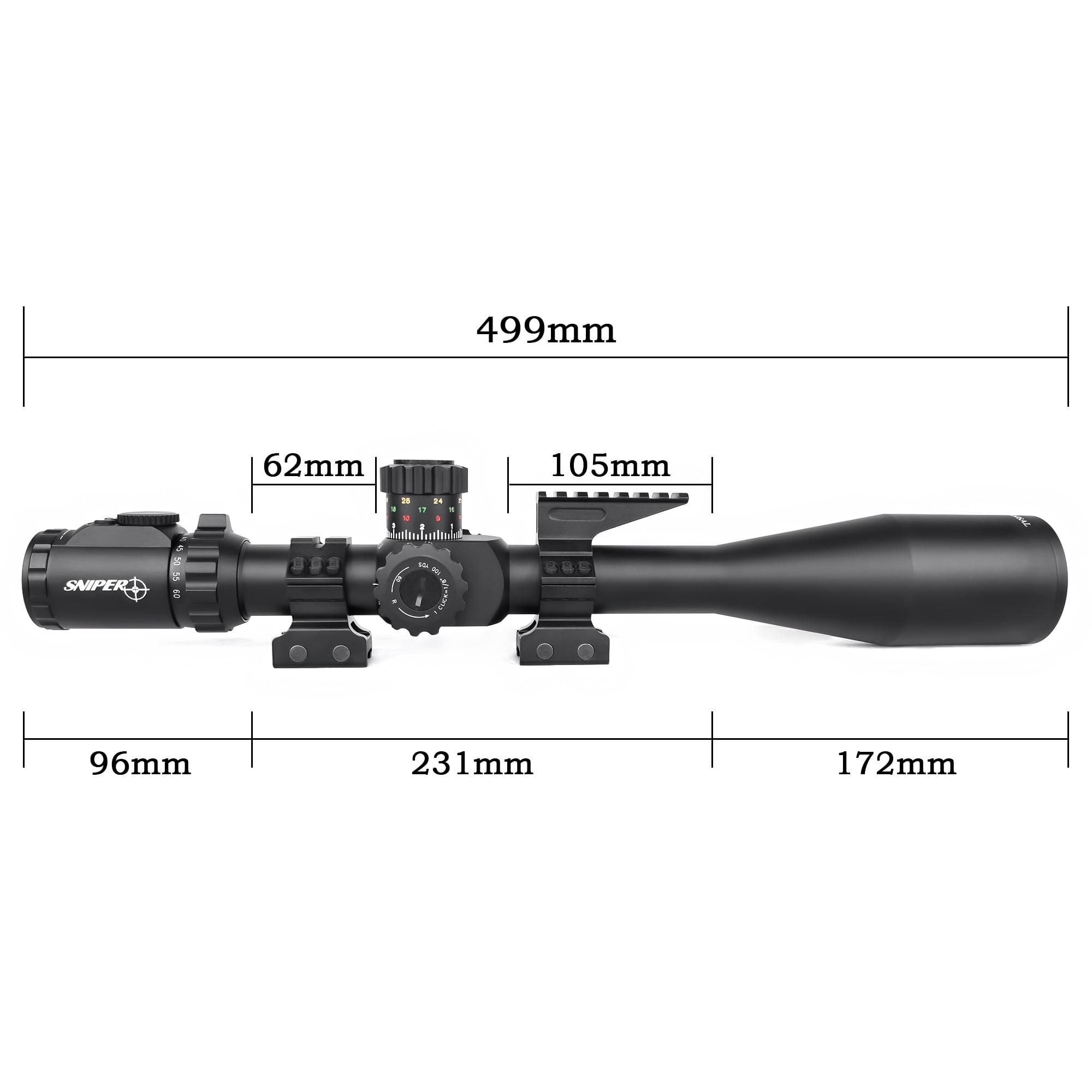 KT 12-60X60 SAL Rifle Scope 35mm Tube Side Parallax Adjustment Glass Etched Reticle Red Green Illuminated with Scope Rings