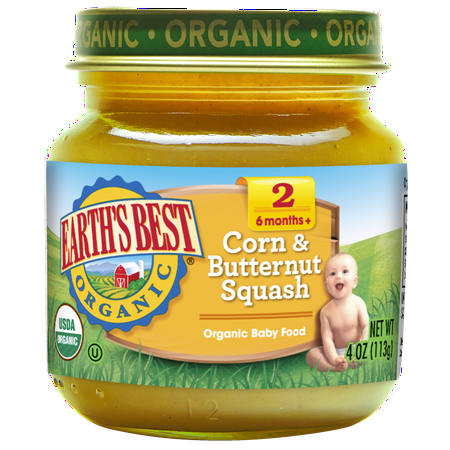 Earth's Best Organic Stage 2 Baby Food, Corn and Butternut Squash, 4 Ounce Jar (Pack of