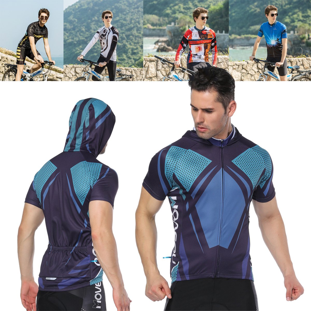Cycling Top Mens Jersey Short Sleeve Jersey Full Zipper 3 Back Pocket Hood Walmart