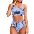 thumbnail image 1 of Traje de baño de dos piezas, pantalones cortos de cintura alta con un hombro, traje de baño elegante para mujer para verano, 1 of 5