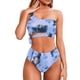 thumbnail image 1 of Dos piezas traje de baño vendaje un hombro alta cintura Pantalones cortos mujeres elegante para las verano azul tie Dye S, 1 of 5