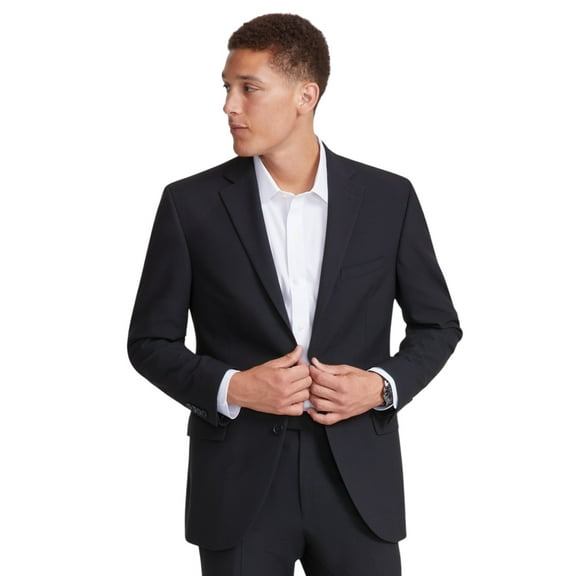 Dkny Mens Modern fit 2 Piece Suit 50 R / 44 Waist Black Solid Stretch