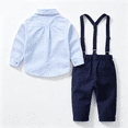 thumbnail image 4 of Toddler Boys Striped Suspender Gentleman Suit Birthday Wedding Outfit Soft Stripe Long Sleeve Shirts Solid Bow Tie Cotton Suspender Long Pants, 4 of 8