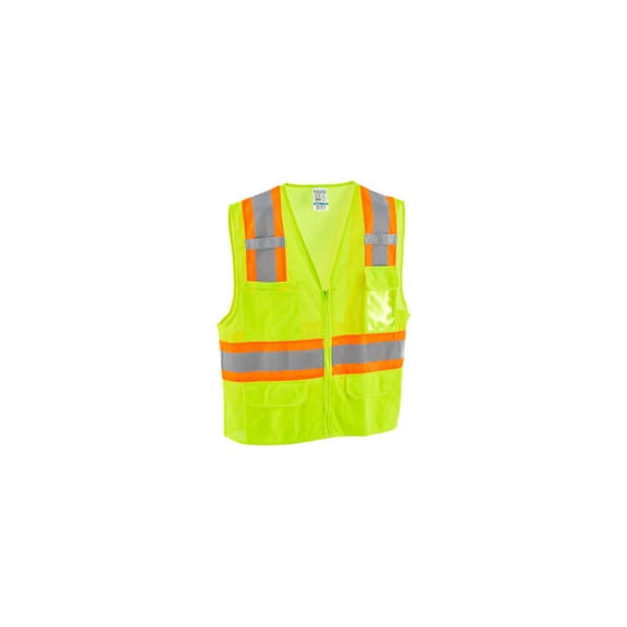 Global Industrial 641641LL Class 2 Hi-Vis Safety Vest - 6 Pockets Two-Tone Mesh, Lime - Large & Extra Large