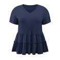 thumbnail image 4 of GRACE & GRANDEUR Women's Plus Size Easter Babydoll Tops Textured Tiered Pleated V Neck Short Sleeve Casual Loose Fit Summer Peplum Blouses 4X Navy Blue, 4 of 6