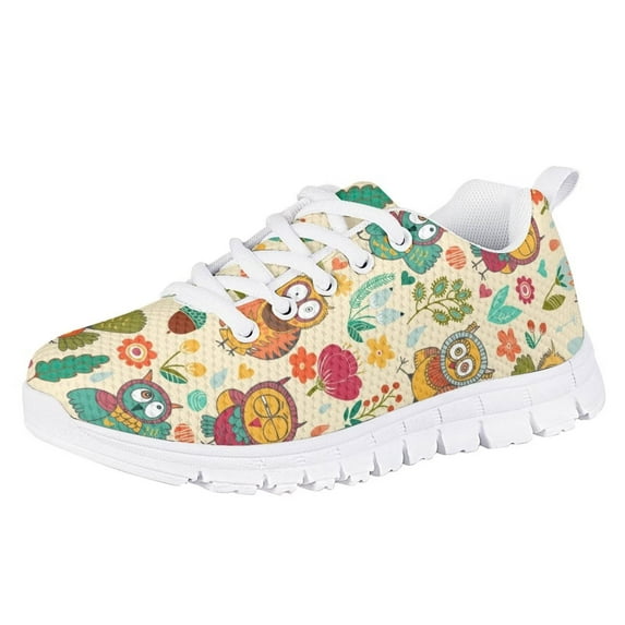 Pzuqiu Kids Tennis Shoes Cute Cartoon Owl Print Untralight Comfortable Kids Sneakers Breathable Air Mesh Shoes Size 11