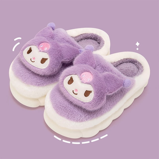 Venta al por mayor sanrio Kulomi dibujos animados perro de orejas grandes perro canela felpa zapatillas térmicas de suela gruesa zapatillas Boca de pescado para invierno