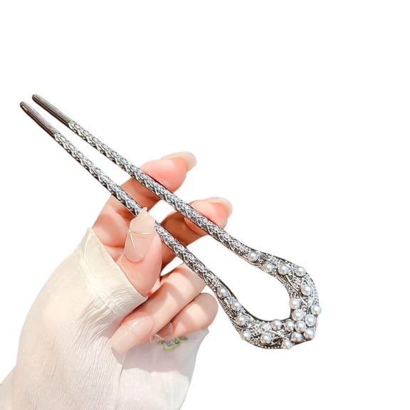 Large Vintage U-Shaped Hairpins, Hair Sticks, and Hair Forks with Gemstone - Retro Hair Accessories for Women 1P