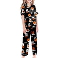 thumbnail image 5 of JAJAHO Halloween Kids Pajamas Set Boys Girls Satin 3 Piece Short Sleeve Sleepwear With Pants And Shorts 3-13Y, 5 of 7