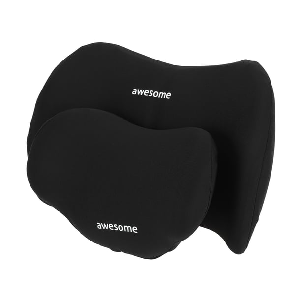 Cojín de soporte lumbar ergonómico para cabeza de automóvil, almohada de cuello, soporte de espuma viscoelástica, diseño ergonómico 23x31x12.5cm Negro 1 juego