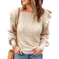thumbnail image 1 of Suéter de mujer de color puro cuello redondo moda engrosada hombro con volantes suelta manga larga femenina para trabajar beige M, 1 of 7