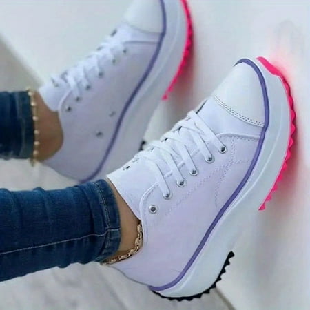 PORK Womens Chunky Canvas Shoes Non Slip Lace Up Casual Sneakers Thick Sole Running Sports Shoes Gift